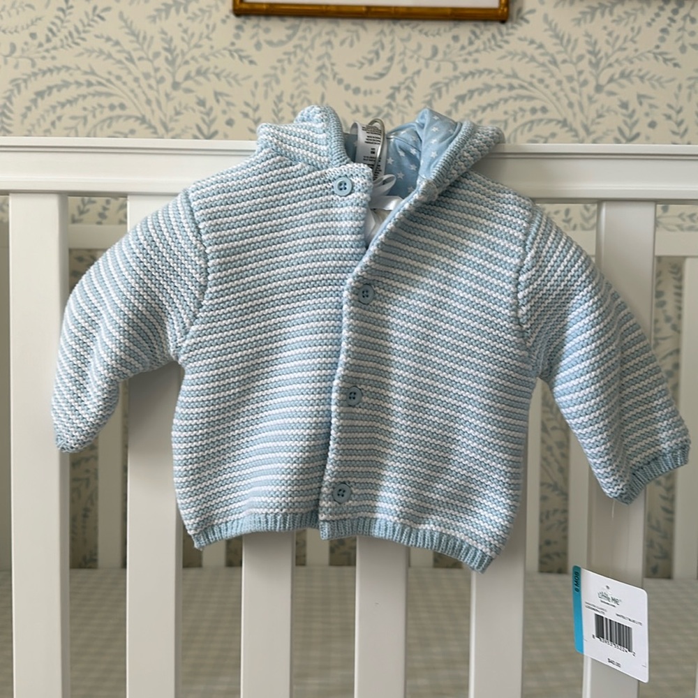 NWT Little Me striped knit hoodie cardigan sweater size 6 months